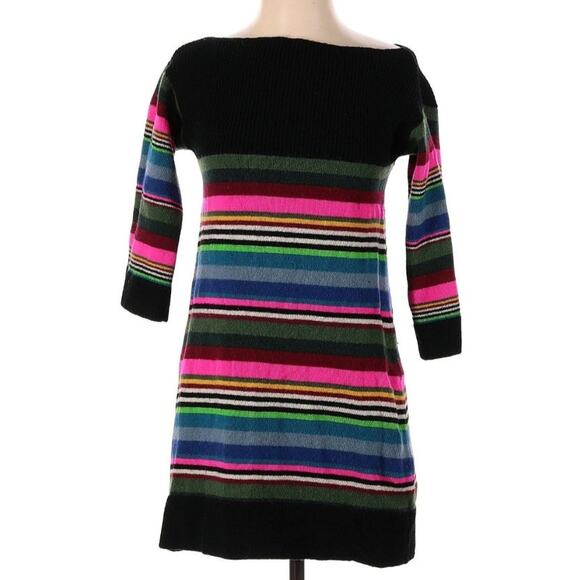 Free People Wool Serape Retro Stripe Black Mini Tunic Dress - Picture 2 of 7